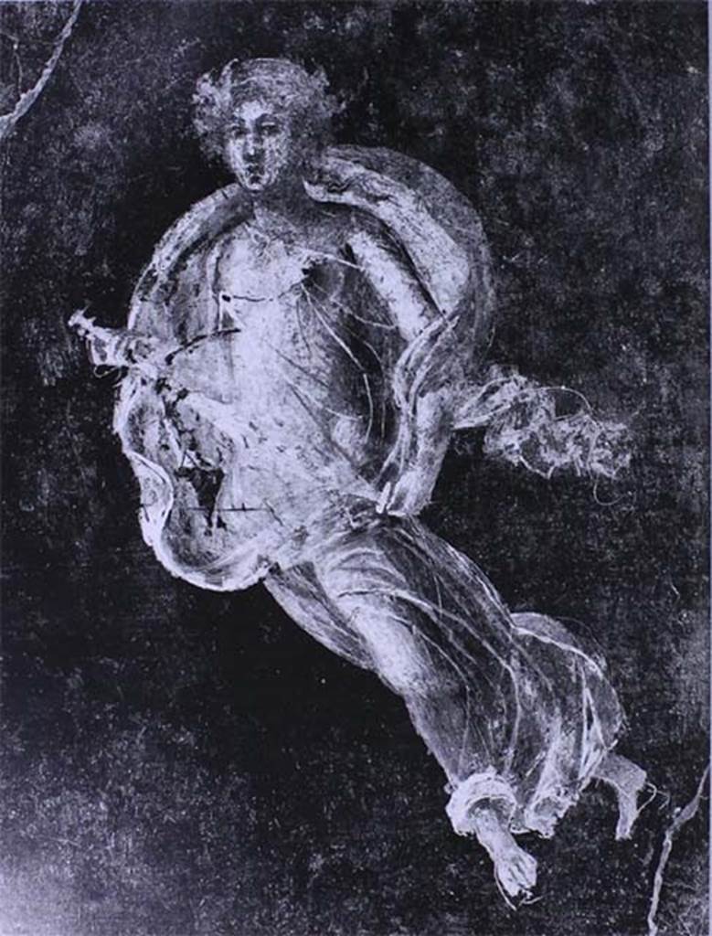 VIII.4.4 Pompeii. Entrance corridor or fauces. Floating figure carrying the baetylus sceptre of Venus. Now in Naples Archaeological Museum. Inventory number 9300.