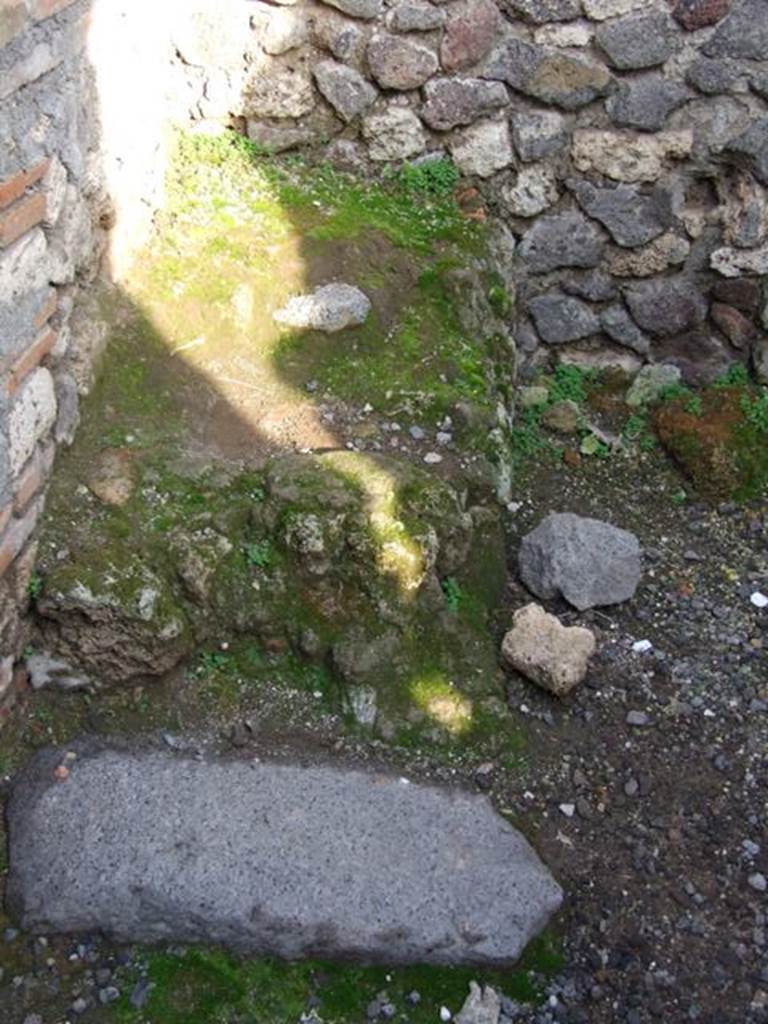 VIII.4.10 Pompeii. Shop and room. December 2007. Base of stairs in rear room.