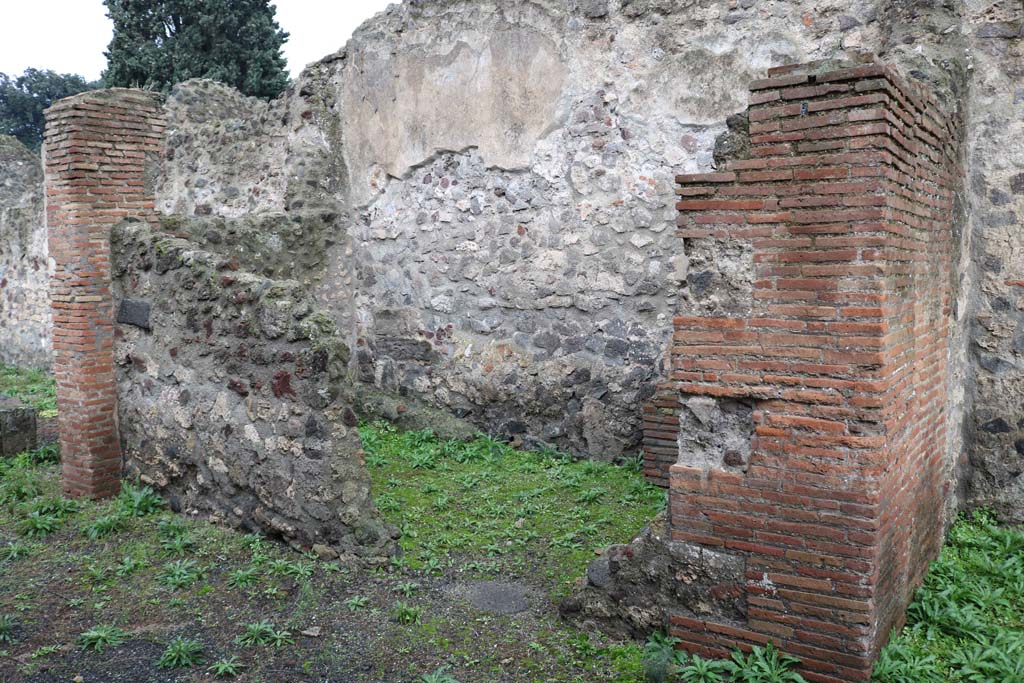 VIII.4.12 Pompeii. December 2018.
Looking south-west towards room (kitchen?) on west side, before the peristyle, on left. Photo courtesy of Aude Durand.
