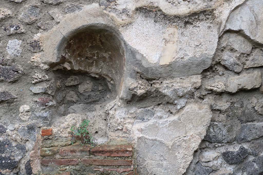 VIII.4.12, Pompeii. December 2018.
Niche and surrounding remaining plaster of the lararium painting. Photo courtesy of Aude Durand.