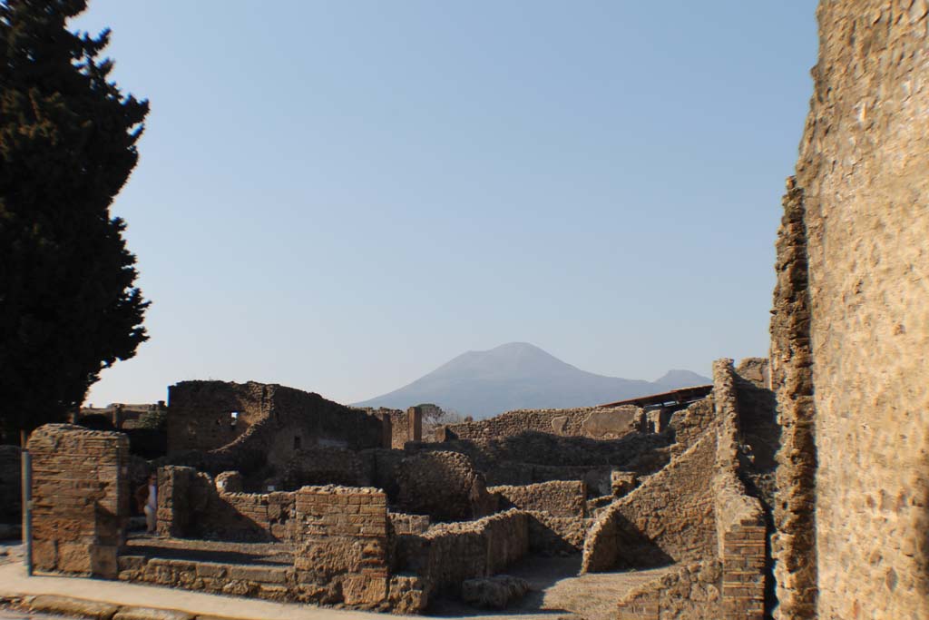 VIII.4.40a Pompeii, on left, and VIII.4.39, on right. March 2014. Looking north across Via del Tempio d’Iside.
Foto Annette Haug, ERC Grant 681269 DÉCOR.