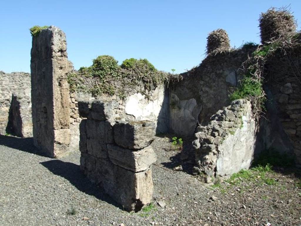 VIII.5.5 Pompeii. March 2009. North wall of Ala with doorway into a Cubiculum. Looking north east towards two Cubicula on east side of atrium.