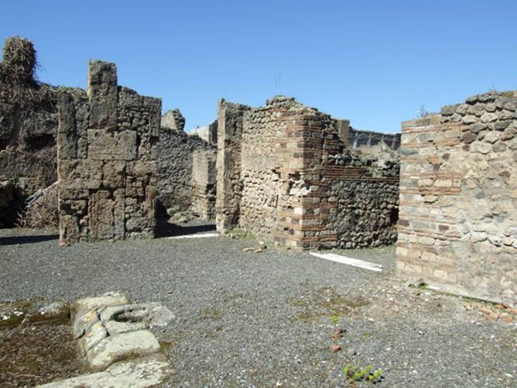 VIII.5.9 Pompeii. March 2009. Room 1, Atrium. Looking west across north end, towards Entrance fauces, Rooms 2 and 3.