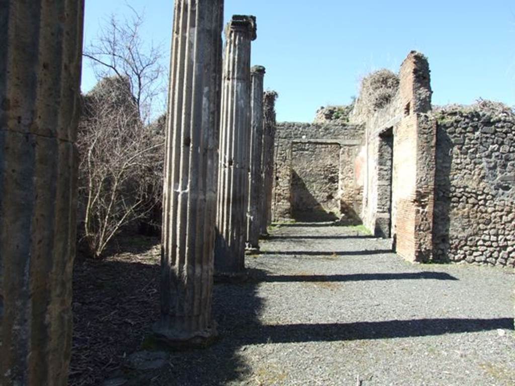 VIII.5.9 Pompeii. March 2009. Five Stucco covered Columns on North Portico. Looking west.