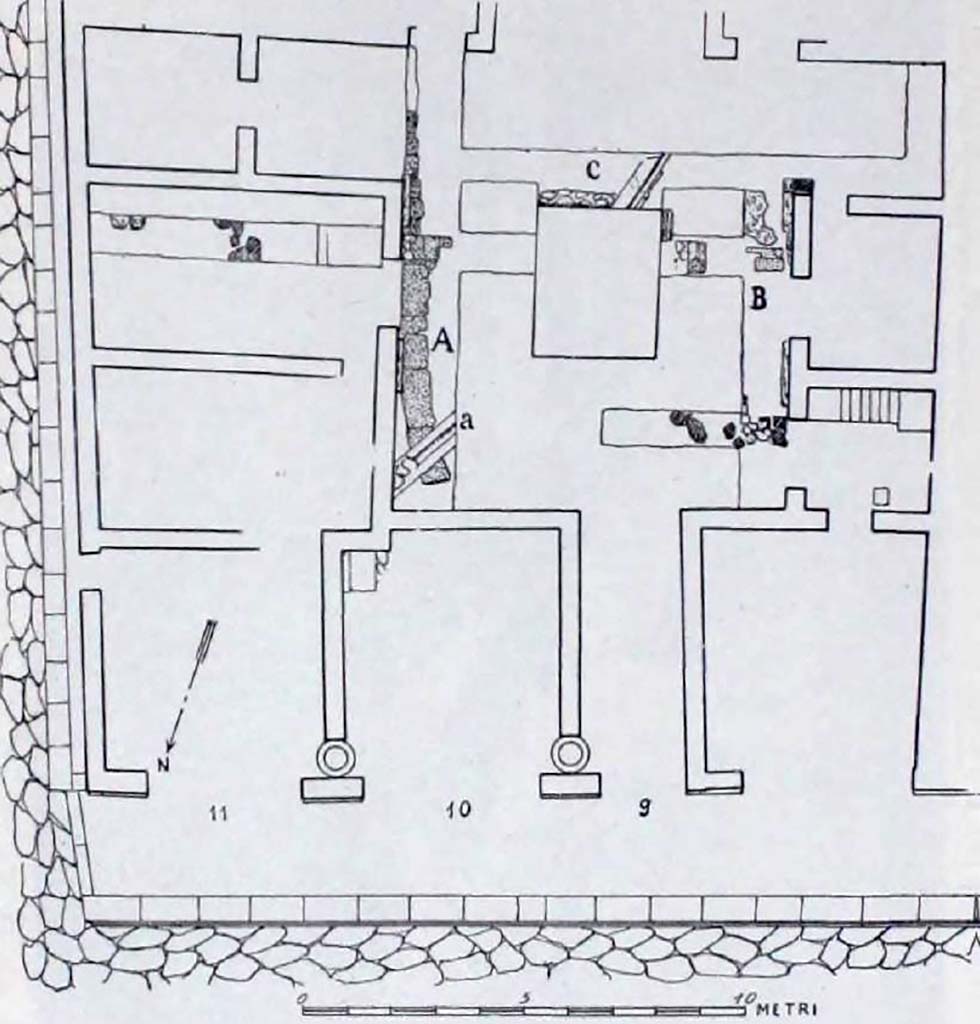 VIII.5.9 Pompeii. Plan. For an Essay on the structure of the foundations of this house beneath the atrium and surrounding room,
see Maiuri in Notizie degli Scavi, 1944-45, (p.154-156).