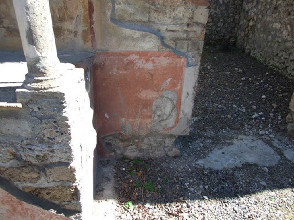 VIII.5.37 Pompeii. March 2009. Painted plaster on south side of podium of Lararium .