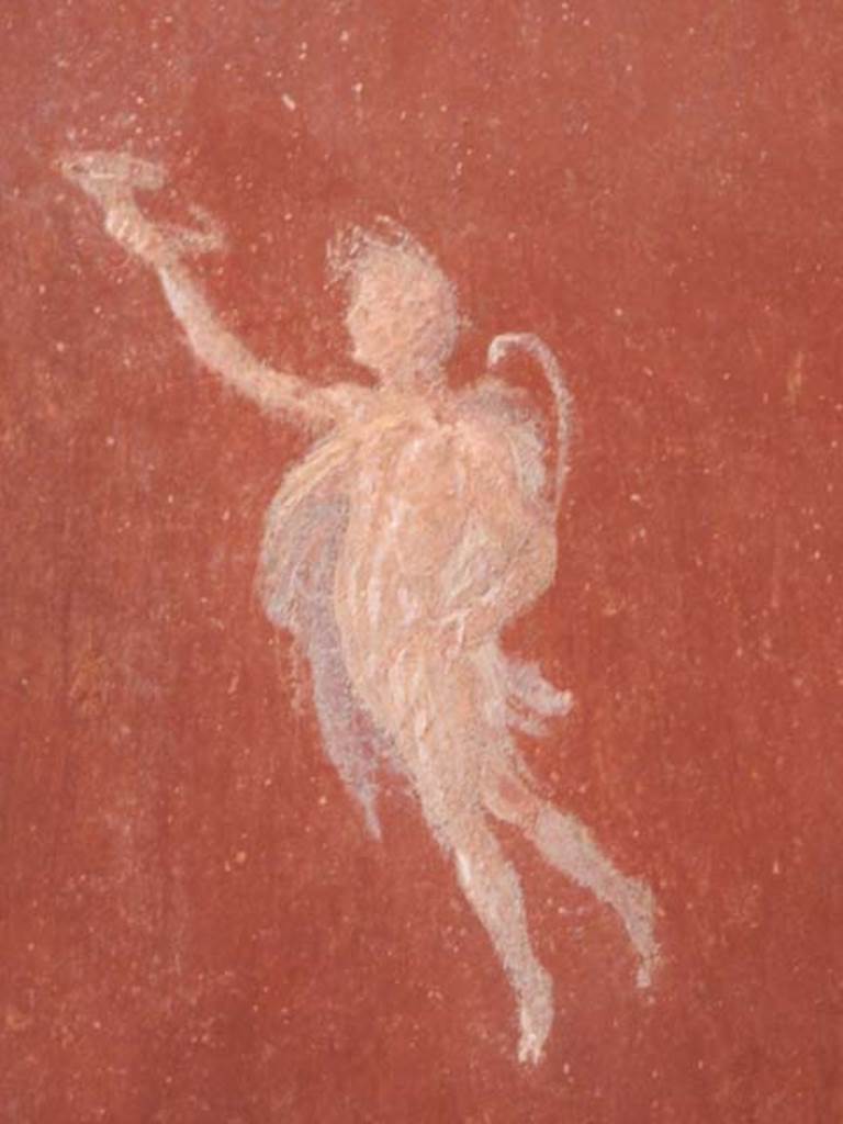 VIII.5.37 Pompeii. May 2017. Room 13, panel at east end of north wall depicting a Satyr, after restoration. Photo courtesy of Buzz Ferebee.