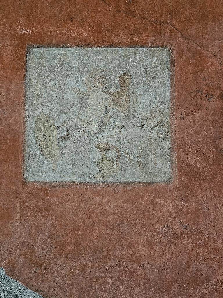 VIII.5.37 Pompeii. November 2024.
Room 14, central wall painting of Mars and Venus, from north wall of oecus. Photo courtesy of Annette Haug.