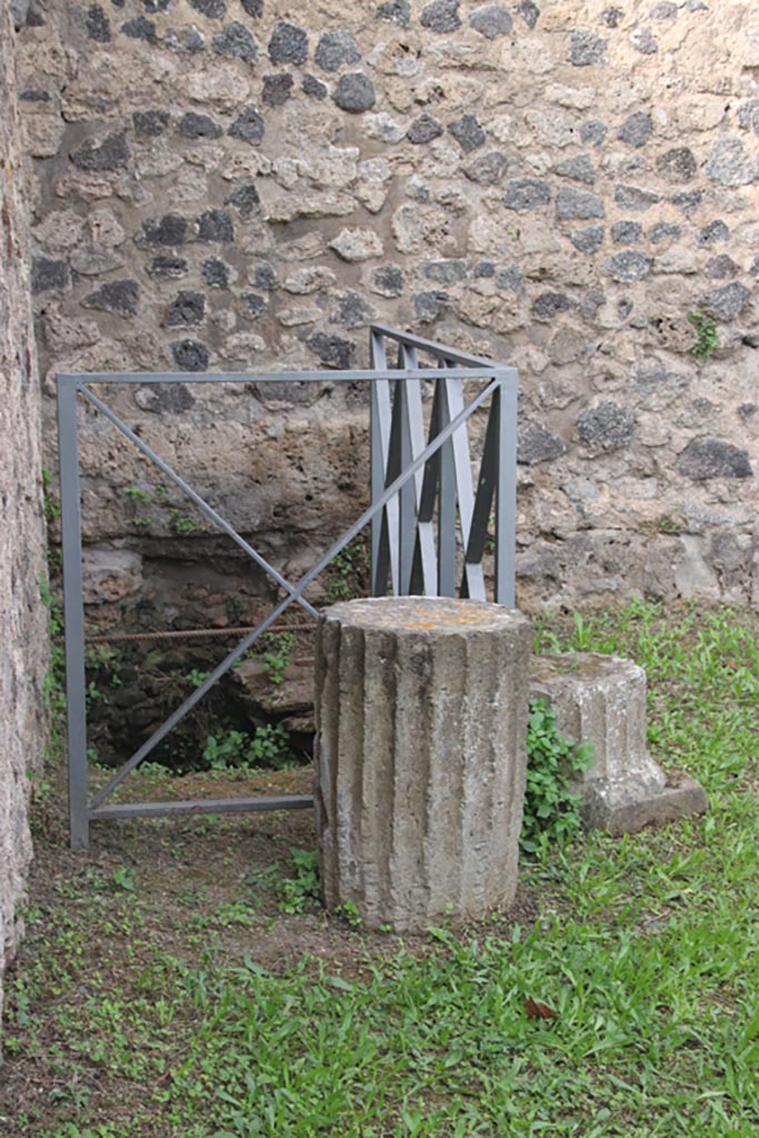 VIII.6.2 Pompeii. October 2023.
Detail from south end of west wall in south-east corner. Photo courtesy of Klaus Heese.