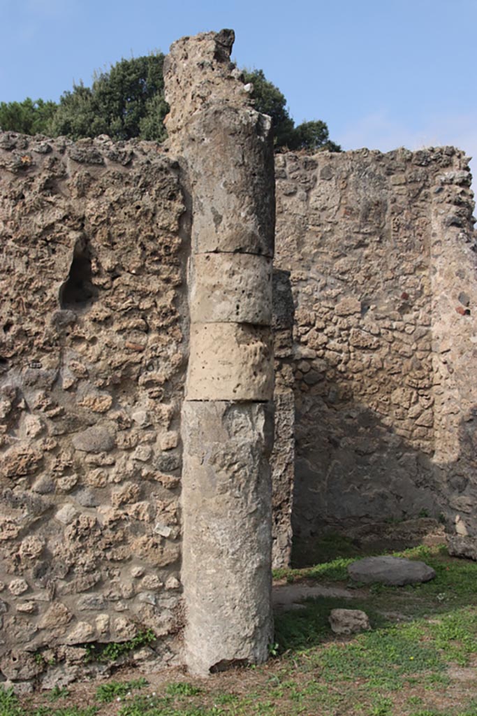 VIII.6.3 Pompeii. October 2023.
Detail of column at north end of west side. Photo courtesy of Klaus Heese.