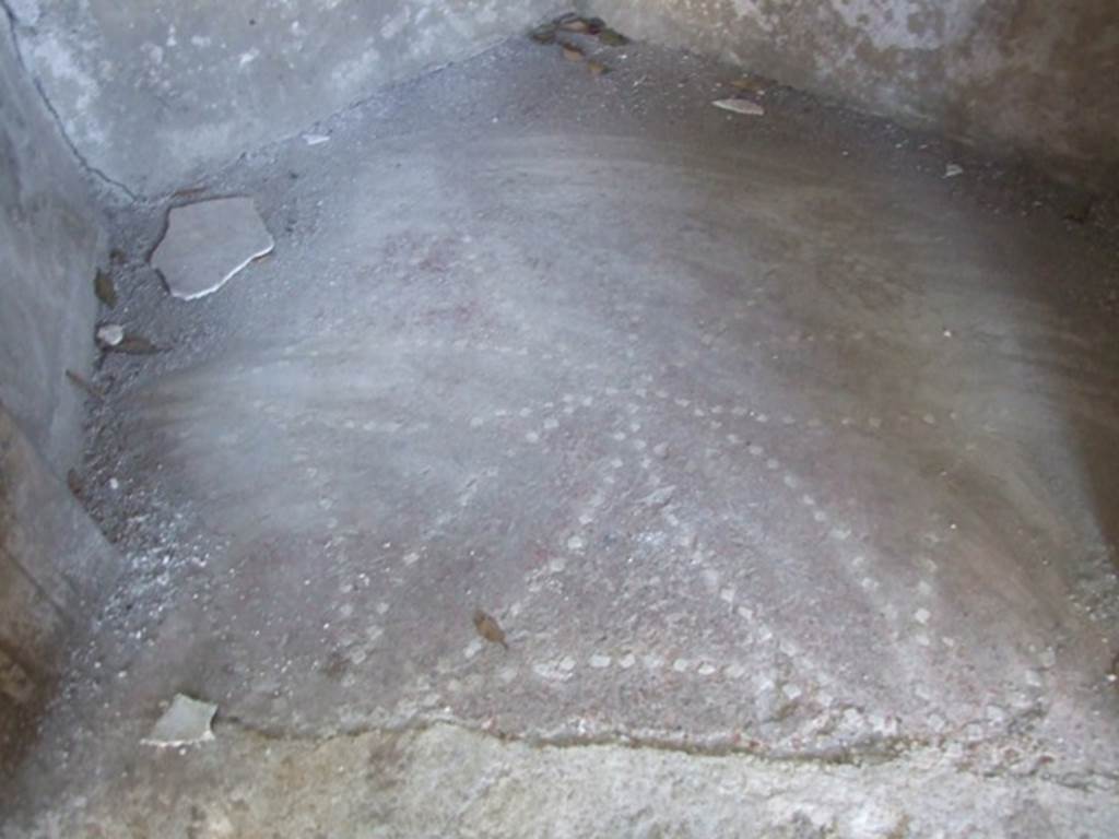 VIII.6.6 Pompeii. March 2009. Floor of niche decorated with small white pattern. According to Boyce, this was “red stucco ornamented with small white stones”.