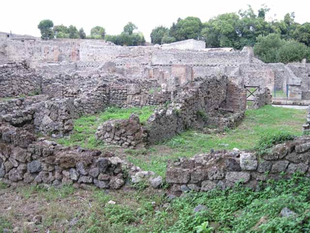 VIII.7.1 Pompeii. September 2010. Looking east towards front of building and Via Stabiana, from garden area. Photo courtesy of Drew Baker.