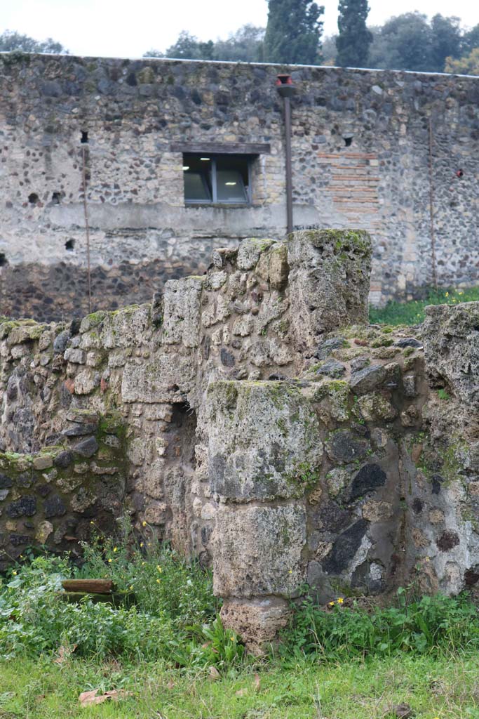 VIII.7.10 Pompeii. December 2018.
Detail of north wall of room at rear of shop-room. Photo courtesy of Aude Durand.