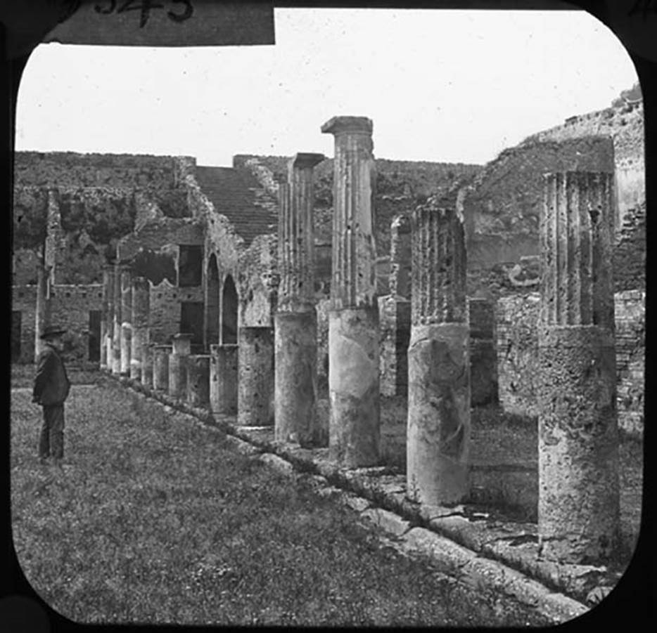 VIII.7.16 Pompeii. York & Son, England, in or before 1890. Looking across the north side of the Gladiator’s Barracks towards the staircase to the Triangular Forum.
Used with the permission of the Institute of Archaeology, University of Oxford. File name instarchbx208im 119. Resource ID. 44444