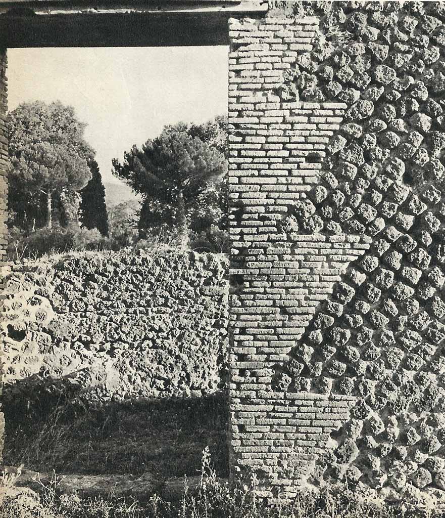 VIII.7.17 Pompeii. Old undated photograph.
Detail of construction of edge of doorway, looking south through doorway in corridor towards wall in VIII.7.16.