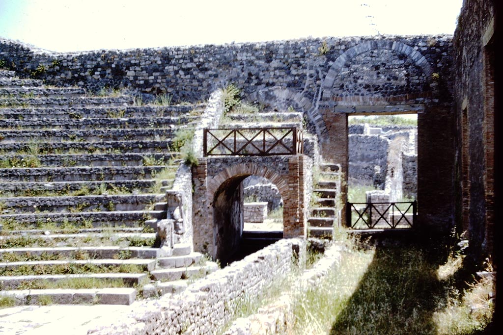 VIII.7.19/18 Pompeii. 1966.
Looking towards the east side, and with entrance to stage area at VIII.7.18, on right. Photo by Stanley A. Jashemski.
Source: The Wilhelmina and Stanley A. Jashemski archive in the University of Maryland Library, Special Collections (See collection page) and made available under the Creative Commons Attribution-Non Commercial License v.4. See Licence and use details.
J66f0139