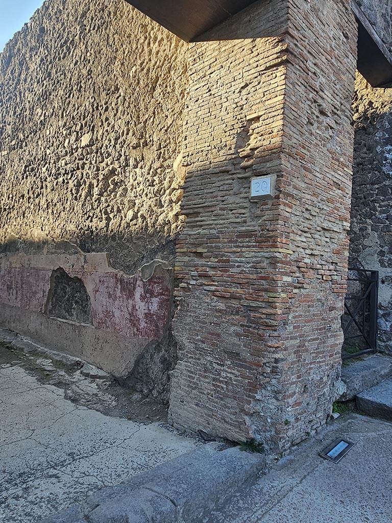 VIII.7.20 Pompeii. November 2024.
Masonry pilaster on north side of doorway. Photo courtesy of Annette Haug.