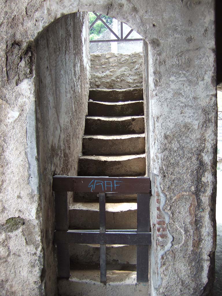 VIII.7.20 Pompeii. May 2006. Large Theatre. Steps to the Tribunal.
The tribunal was a box reserved for such as the magistrate who gave the play, honoured guests, or priestesses.