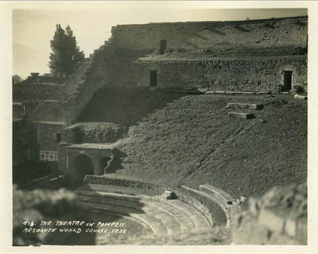 VIII.7.20 Large Theatre, Pompeii. 1932. Looking west. Photo taken during a shore-visit from the ship Resolute’s world cruise in 1932. Photo courtesy of Rick Bauer.