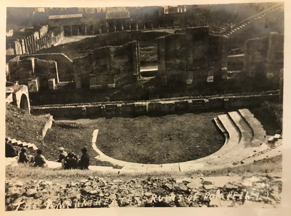 VIII.7.20 Pompeii. 2nd February 1924. Looking south towards stage from top of Theatre.
Photo courtesy of Rick Bauer.