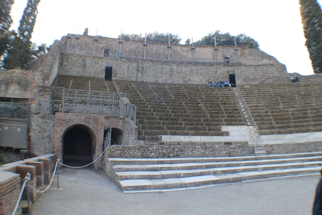 VIII.7.20 Pompeii. March 2014.
Looking west across Orchestra towards arched entrance/exit, on left, together with small arch under the Tribunal.
Foto Annette Haug, ERC Grant 681269 DÉCOR.