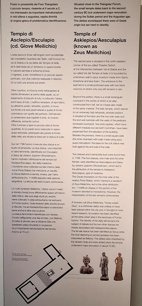 VIII.7.25 Pompeii. April 2023. Temple information card on display in Naples Museum Campania Romana gallery.
Photo courtesy of Giuseppe Ciaramella.