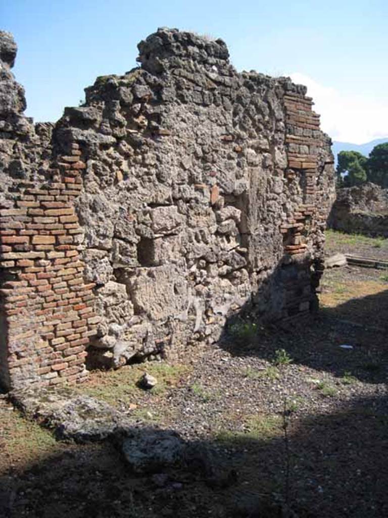 VIII.7.26 Pompeii. September 2010. East wall of room, looking south-east towards the atrium, with blocked doorway from tablinum. Photo courtesy of Drew Baker.
