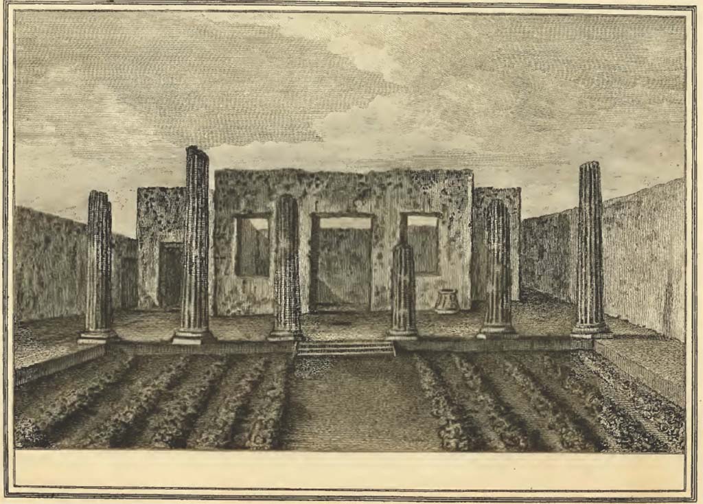 VIII.7.26 Pompeii. Looking north towards north portico and doorway, with two windows to atrium.
The above was described as “A small house, and garden, near the Temple of Isis”.
See Hamilton, Sir William. (1777). Account of the discoveries at Pompeii, (plate V).