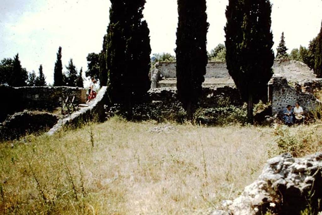 VIII.7.26 Pompeii. 1959. Looking west from garden area, towards upper level of Theatre, with Tatiana Warscher and Wilhelmina Jashemski resting in the shade. Photo by Stanley A. Jashemski.
Source: The Wilhelmina and Stanley A. Jashemski archive in the University of Maryland Library, Special Collections (See collection page) and made available under the Creative Commons Attribution-Non Commercial License v.4. See Licence and use details.
J59f0262