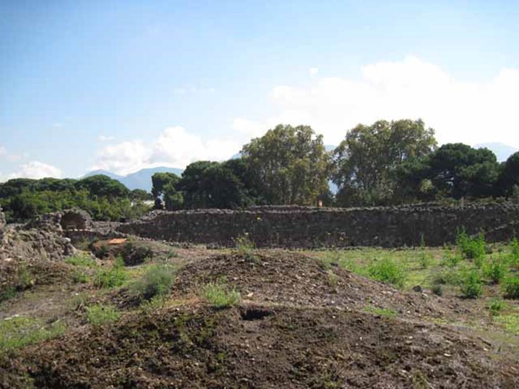 VIII.7.26 Pompeii. September 2010. South wall of garden and south-east corner, looking south towards Odeon. Photo courtesy of Drew Baker.
