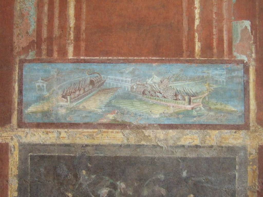 VIII.7.28 Pompeii. From centre of north wall of portico. Detail of naval scene.
Now in Naples Archaeological Museum. Inventory number 8519.