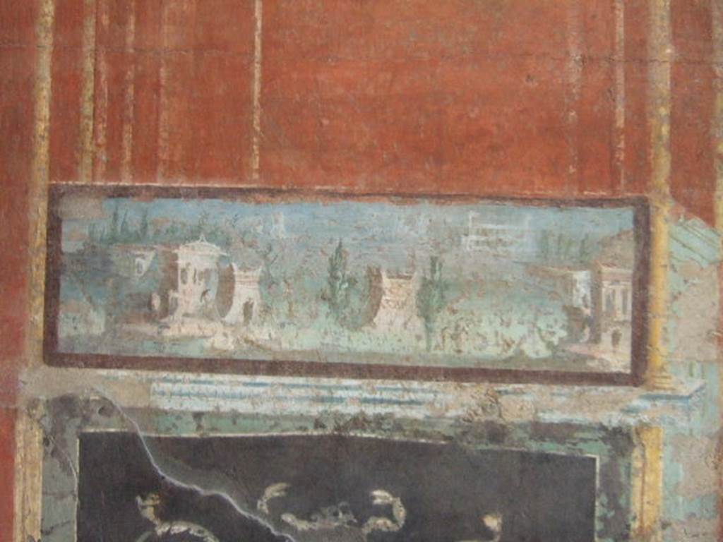 VIII.7.28 Pompeii. Panel immediately left of the panel in the centre of the north portico.
Detail of sacred landscape scene.
Now in Naples Archaeological Museum. Inventory number 8518.
