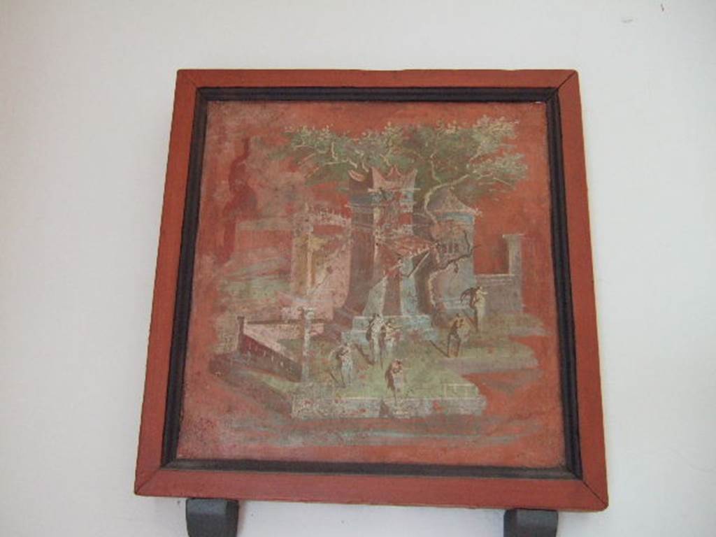 VIII.7.28 Pompeii. Sacred landscape found in second panel on the left of north portico.
Now in Naples Archaeological Museum. Inventory number 9475.