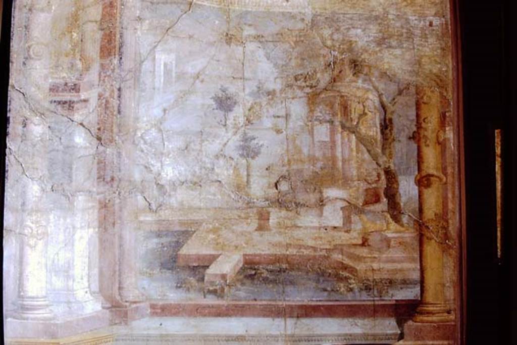 VIII.7.28 Pompeii. 1971. Fragment from west wall at south end. Now in Naples Archaeological Museum. Inventory number 1265. Photo by Stanley A. Jashemski.
Source: The Wilhelmina and Stanley A. Jashemski archive in the University of Maryland Library, Special Collections (See collection page) and made available under the Creative Commons Attribution-Non Commercial License v.4. See Licence and use details. J71f0279