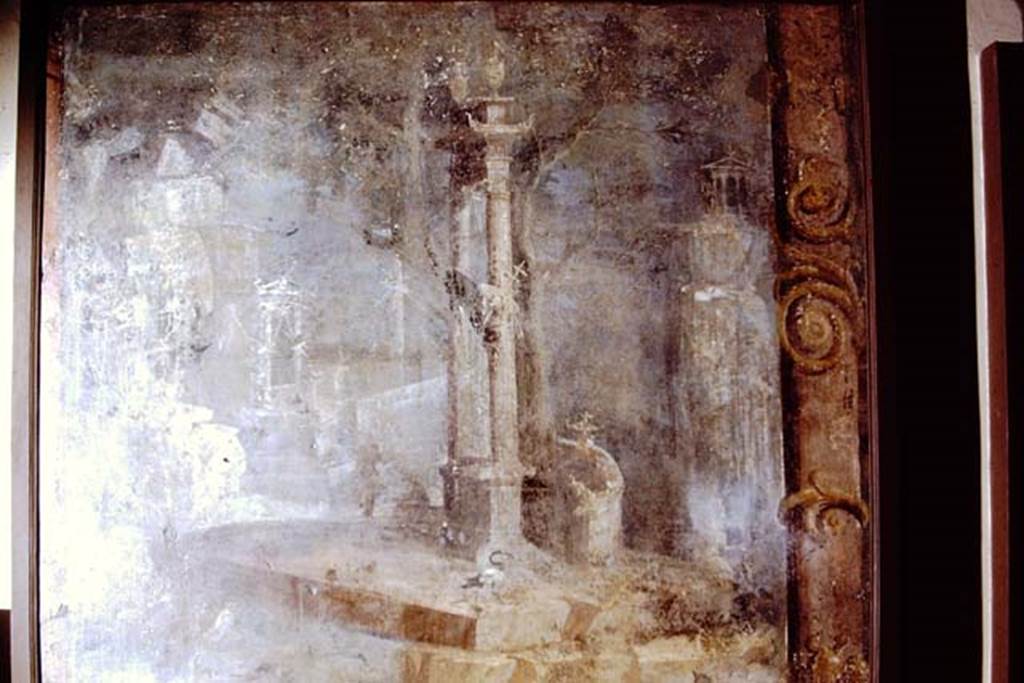 VIII.7.28 Pompeii. 1971. Fragment from north wall at west end, found on left side of painting of Io, Argo and Hermes. Now in Naples Archaeological Museum. Inventory number 8575. Photo by Stanley A. Jashemski.
Source: The Wilhelmina and Stanley A. Jashemski archive in the University of Maryland Library, Special Collections (See collection page) and made available under the Creative Commons Attribution-Non Commercial License v.4. See Licence and use details. J71f0278