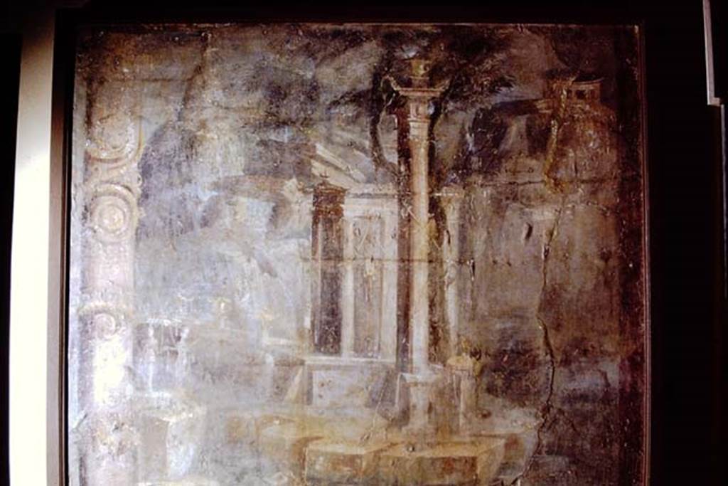 VIII.7.28 Pompeii. 1971. Fragment from north wall at east end. Now in Naples Archaeological Museum. Inventory number 8574. Photo by Stanley A. Jashemski.
Source: The Wilhelmina and Stanley A. Jashemski archive in the University of Maryland Library, Special Collections (See collection page) and made available under the Creative Commons Attribution-Non Commercial License v.4. See Licence and use details. J71f0277