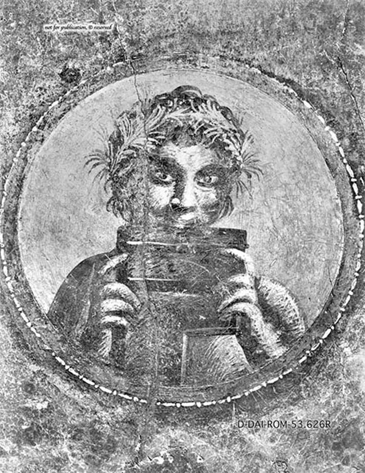 Wall painting from VII.12.26 showing a satyr playing a syrinx.
DAIR 53.626. Photo © Deutsches Archäologisches Institut, Abteilung Rom, Arkiv.