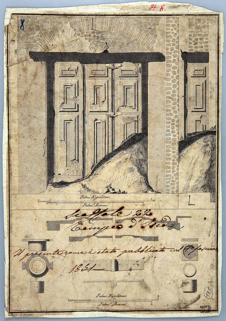 VIII.7.28 Pompeii. Engraving of interior of doorway, 1851. 
Drawn by Francesco La Vega, engraved by C. Nolli. 
Now in Naples Archaeological Museum. Inventory number ADS 896.
Photo © ICCD. http://www.catalogo.beniculturali.it
Utilizzabili alle condizioni della licenza Attribuzione - Non commerciale - Condividi allo stesso modo 2.5 Italia (CC BY-NC-SA 2.5 IT)

