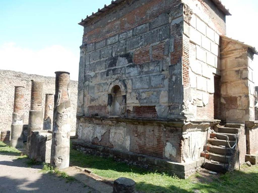 VIII.7.28, Pompeii. May 2015. Looking towards west rear wall of cella from south-west corner. Photo courtesy of Buzz Ferebee.
