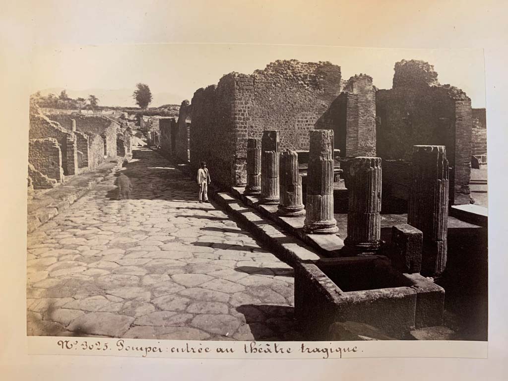 VIII.4, Pompeii, on left. Via del Tempio d’Iside from entrance to Triangular Forum. VIII.7.30, on right.
From an album of Michele Amodio dated 1874, entitled “Pompei, destroyed on 23 November 79, discovered in 1745”.
Looking east along Via del Tempio d’Iside. Photo courtesy of Rick Bauer.
