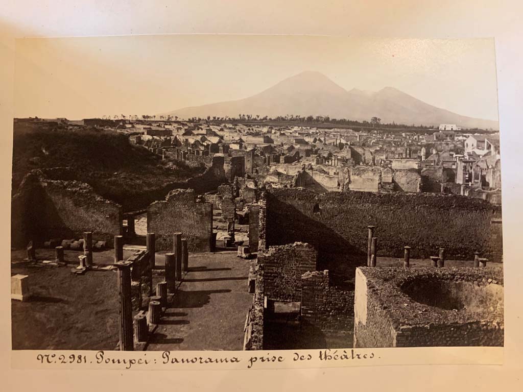 VIII.7.30 Pompeii, on left.
From an album of Michele Amodio dated 1874, entitled “Pompei, destroyed on 23 November 79, discovered in 1745”.
Looking north along east side, taken from the Large Theatre. Photo courtesy of Rick Bauer.