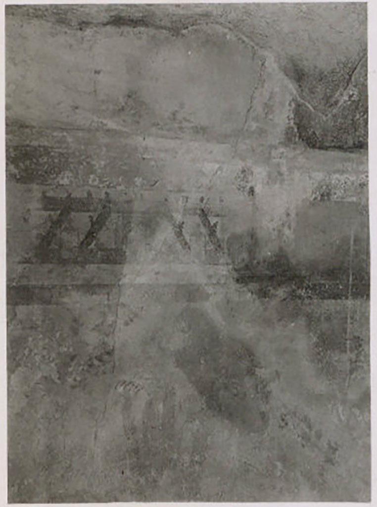 IX.1.22 Pompeii. Pre-1943. Room 19, garden painting from west side of north wall of exedra.
Photo by Tatiana Warscher.
See Warscher, T. Codex Topographicus Pompeianus, IX.1. (1943), Swedish Institute, Rome. (no.136), p. 236.