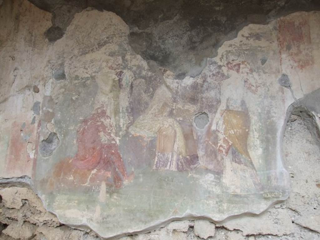 IX.1.22 Pompeii. December 2007. Room 19, wall painting on north wall.
Painting of Heracles, Orpheus and the Muses. Helbig identifies in the 1st room on the right behind the 1st peristyle: Orpheus and Muses, 893, Acteon, 252, Bust of Dionysus, 384b. See Helbig, W., 1868. Wandgemälde der vom Vesuv verschütteten Städte Campaniens. Leipzig: Breitkopf und Härtel. (893). See Schefold, K., 1962. Vergessenes Pompeji. Bern: Francke. (T. 61). See Schefold, K., 1957. Die Wande Pompejis. Berlin: De Gruyter. (p.238)