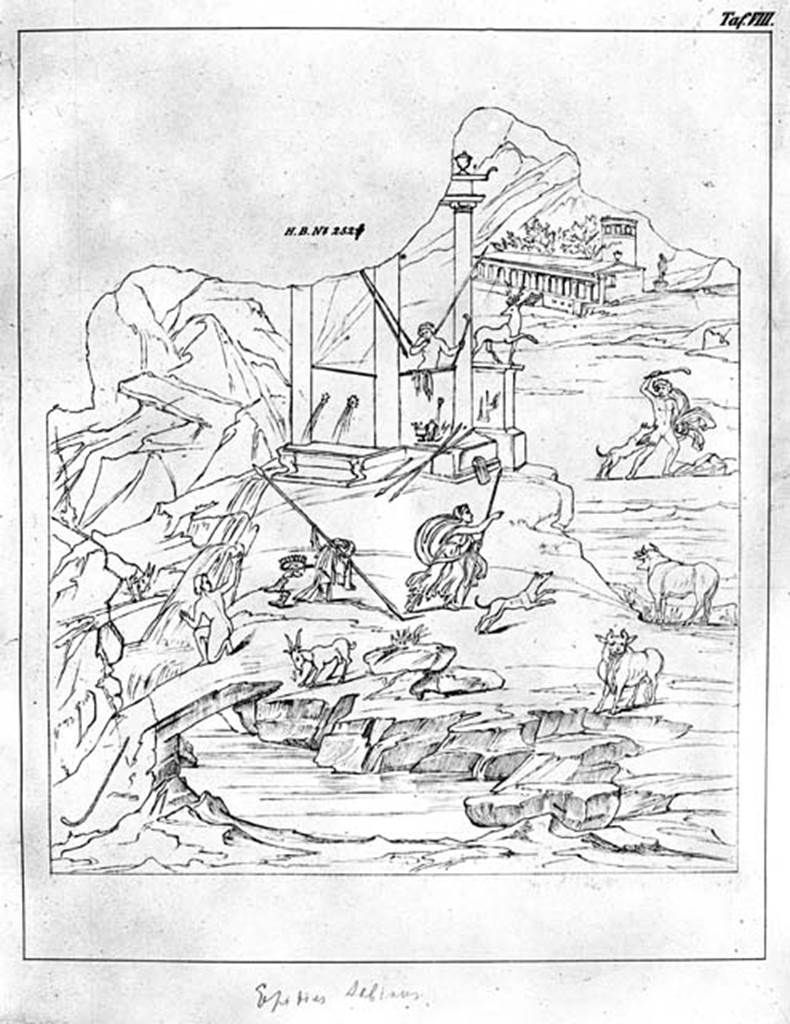 231437 Bestand-D-DAI-ROM-W.346be.jpg
IX.1.22 Pompeii. W.346b. Room 19, drawing of painting from centre of west wall showing story of Artemis and Acteon.
Photo by Tatiana Warscher. With kind permission of DAI Rome, whose copyright it remains.
See http://arachne.uni-koeln.de/item/marbilderbestand/231437