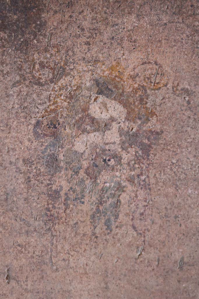 IX.2.5 Pompeii. December 2018.
North wall, detail of painted face from east side of central panel. Photo courtesy of Aude Durand