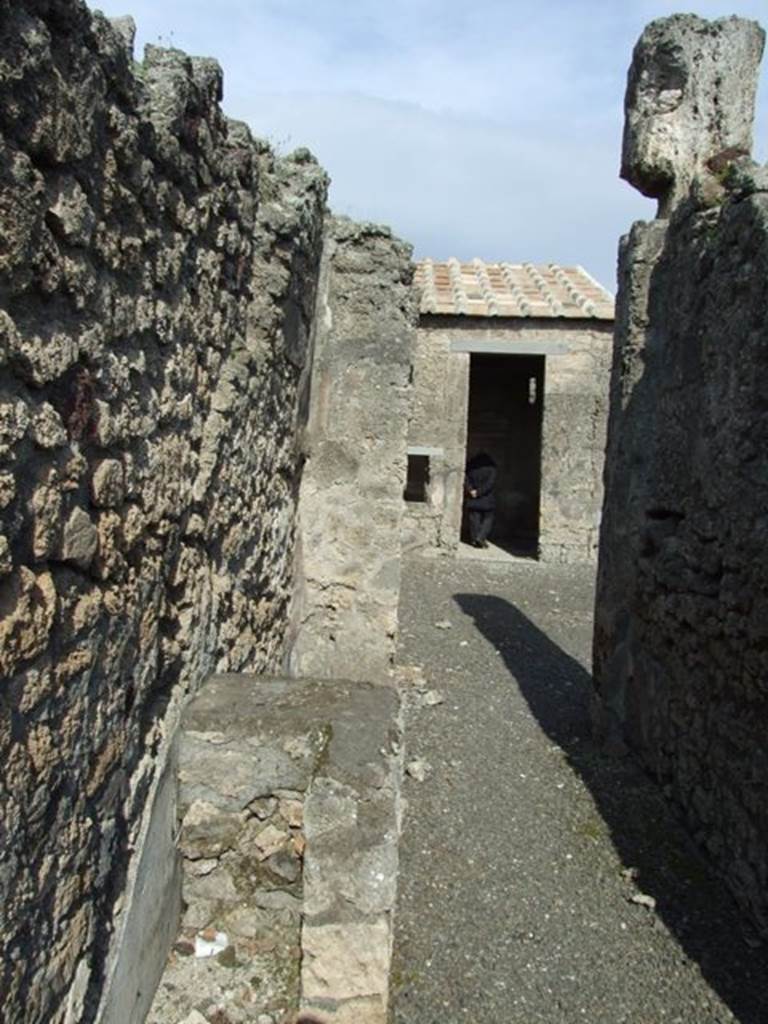 IX.2.17 Pompeii. March 2009. Room 6, Corridor. Line of staircase to upper floor. Looking east towards Room 1, Atrium.