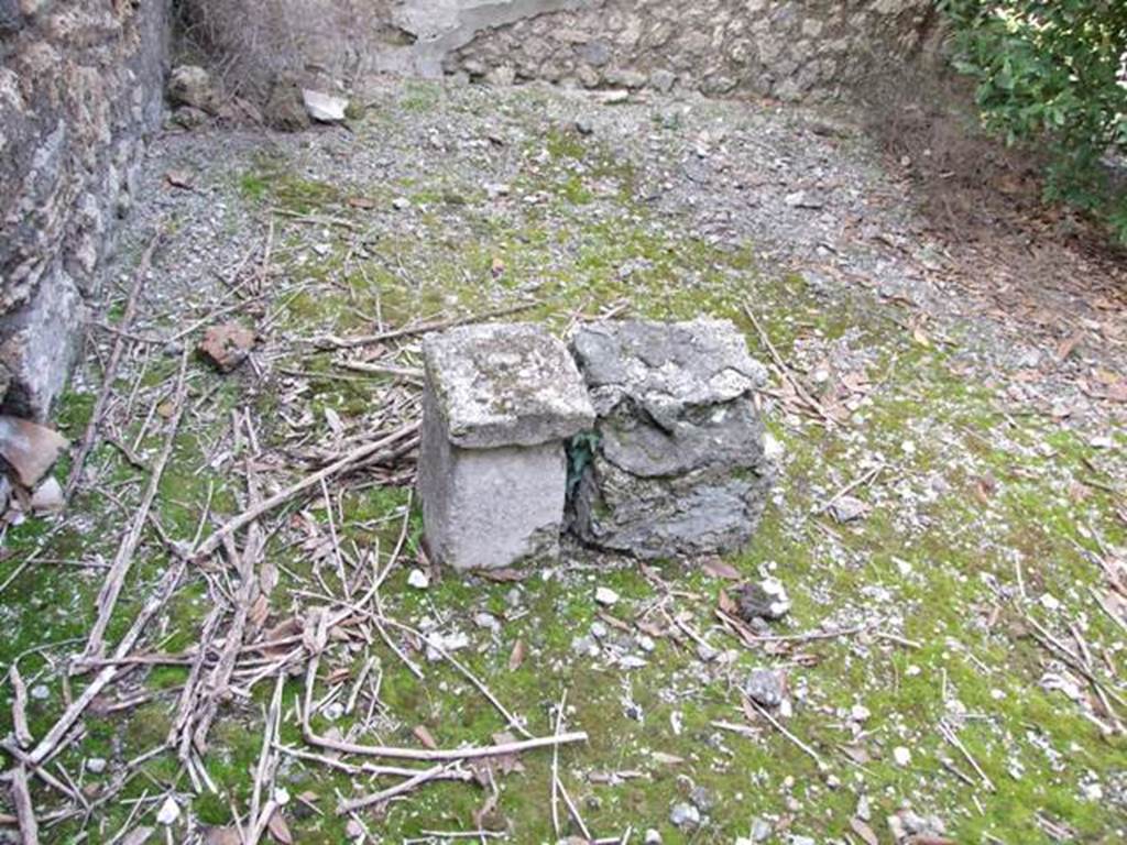IX.2.21 Pompeii. March 2009. Room 11, south-west corner of garden area. According to Jashemski:
“Fiorelli mentions, but does not locate, an altar in the garden.
Trendelenburg mentions both a statue base and an altar. Neither are there today”.
See Jashemski, W. F., 1993. The Gardens of Pompeii, Volume II: Appendices. New York: Caratzas. (p.229).
According to Boyce, “the report in the Bull. Inst. describes a second statue base with altar in the peristyle; Fiorelli mentions only an altar; there is nothing to be seen there today”.
See Boyce G. K., 1937. Corpus of the Lararia of Pompeii. Rome: MAAR 14. (p.81, no.401)
Boyce gave the reference - Bull. Inst., 1871, 193.