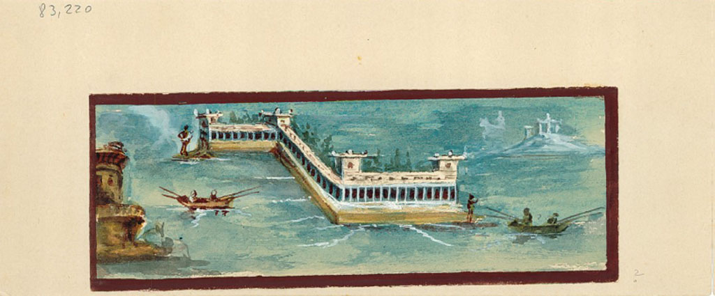 IX.2.27 Pompeii. Watercolour of marine landscape, from a panel at the top of the centre of the west wall.
DAIR. 83.220. Photo © Deutsches Archäologisches Institut, Abteilung Rom, Arkiv.