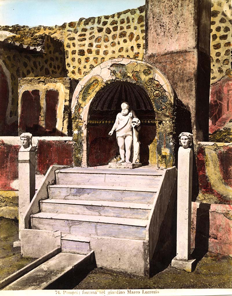 IX.3.5 Pompeii. Coloured albumen print ca. 1870. Looking east across garden.
Photo courtesy of Ilkka Kuivalainen.