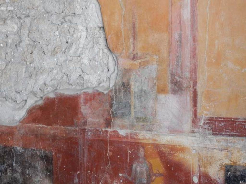 IX.3.5 Pompeii. May 2015. Room 14, painted decoration on west side of central panel on south wall. Photo courtesy of Buzz Ferebee.